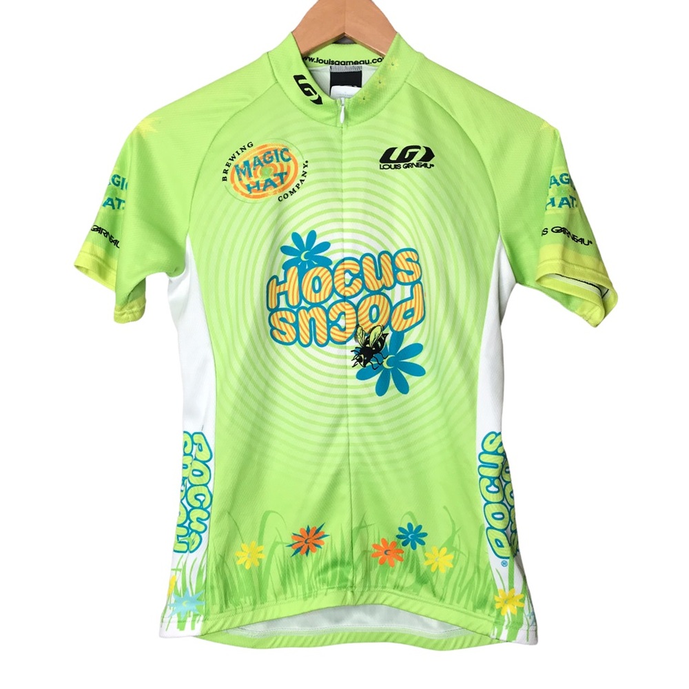 Louis Garneau Women’s Neon Green Graphic Cycling Jersey 1/4 Zip Shirt Medium